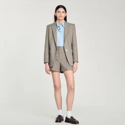 Costumes|Jupes & Shorts*SANDRO Short à Motifs Chevrons Orné De Strass Beige