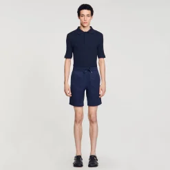 Pantalons & Shorts*SANDRO Short En Coton Bleu Foncé
