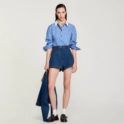 Ensembles|Jupes & Shorts*SANDRO Short En Jean Détails En Cuir Bleu