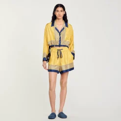 Ensembles|Jupes & Shorts*SANDRO Short Fluide En Soie Imprimée Jaune / Bleu
