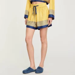Ensembles|Jupes & Shorts*SANDRO Short Fluide En Soie Imprimée Jaune / Bleu