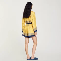 Ensembles|Jupes & Shorts*SANDRO Short Fluide En Soie Imprimée Jaune / Bleu
