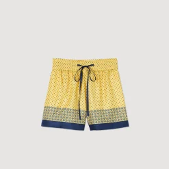 Ensembles|Jupes & Shorts*SANDRO Short Fluide En Soie Imprimée Jaune / Bleu
