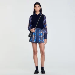 Ensembles|Jupes & Shorts*SANDRO Short Jupe En Soie Imprimée Marine / Or