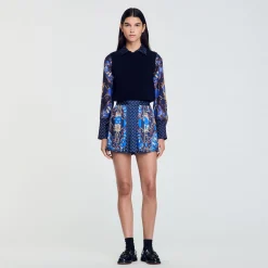 Ensembles|Jupes & Shorts*SANDRO Short Jupe En Soie Imprimée Marine / Or