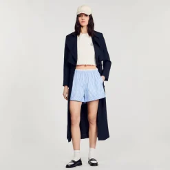 Ensembles|Jupes & Shorts*SANDRO Short Large En Coton Bleu / Blanc