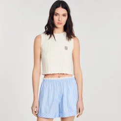 Ensembles|Jupes & Shorts*SANDRO Short Large En Coton Bleu / Blanc