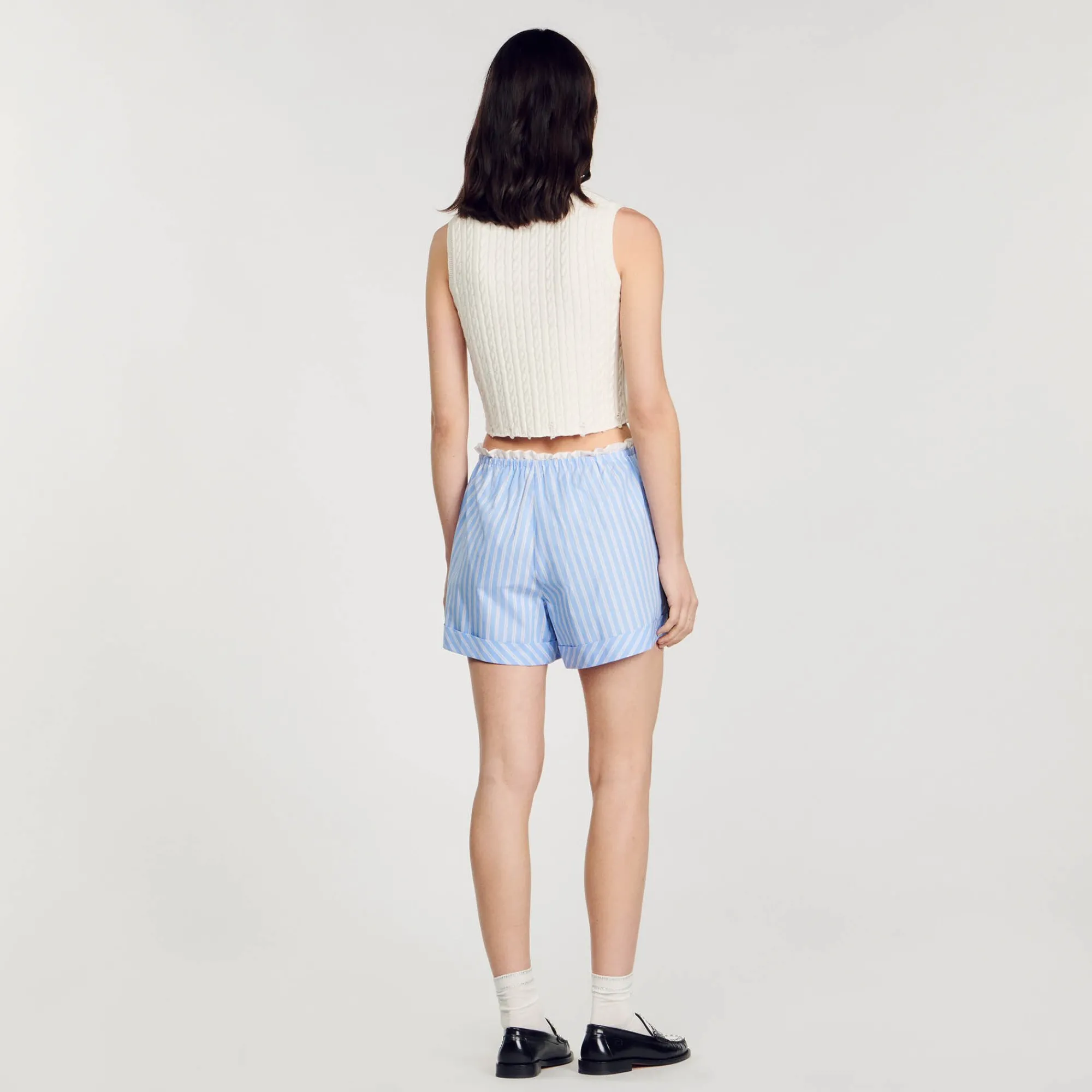 Ensembles|Jupes & Shorts*SANDRO Short Large En Coton Bleu / Blanc