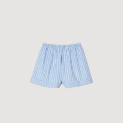 Ensembles|Jupes & Shorts*SANDRO Short Large En Coton Bleu / Blanc