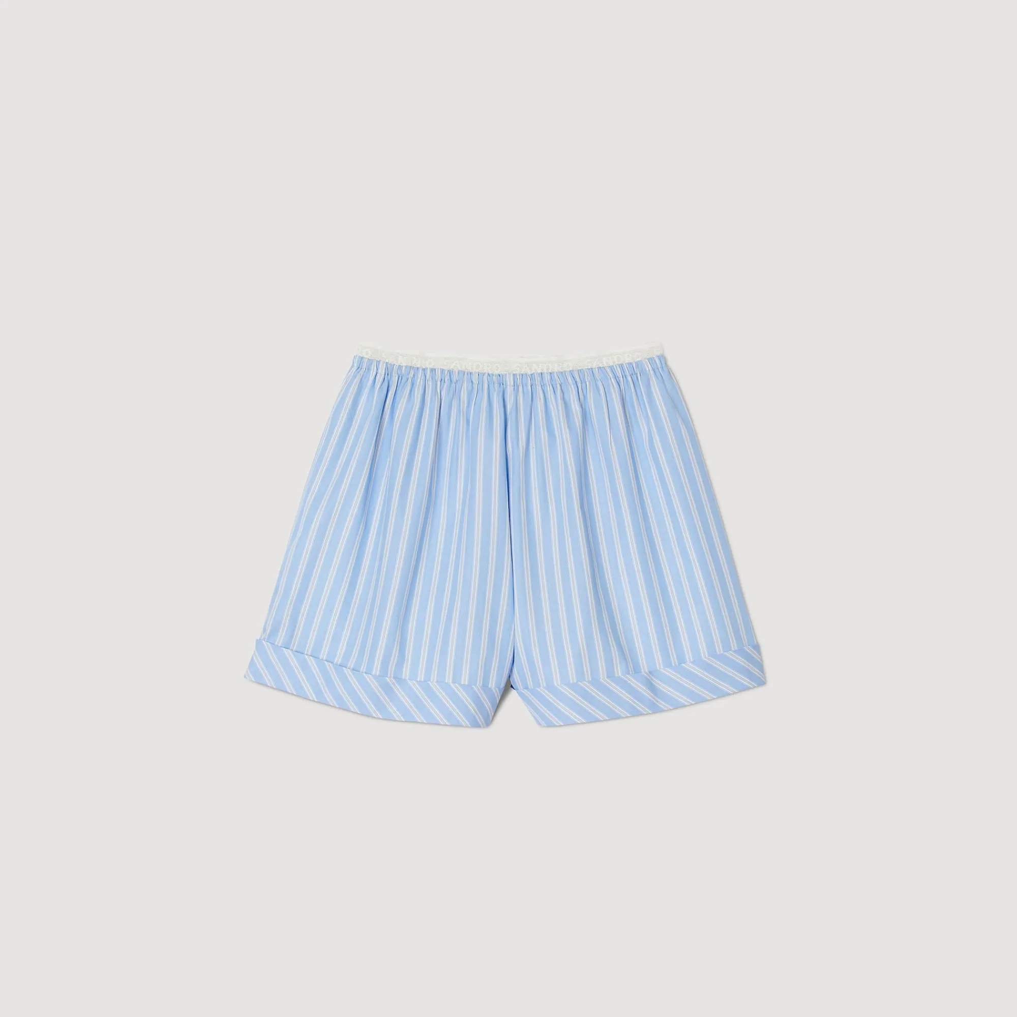 Ensembles|Jupes & Shorts*SANDRO Short Large En Coton Bleu / Blanc