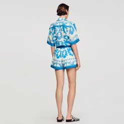 Jupes & Shorts*SANDRO Short Large Imprimé Bleu / Blanc