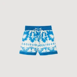 Jupes & Shorts*SANDRO Short Large Imprimé Bleu / Blanc