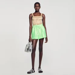 Ensembles|Jupes & Shorts*SANDRO Short Large Satiné Vert Fluo
