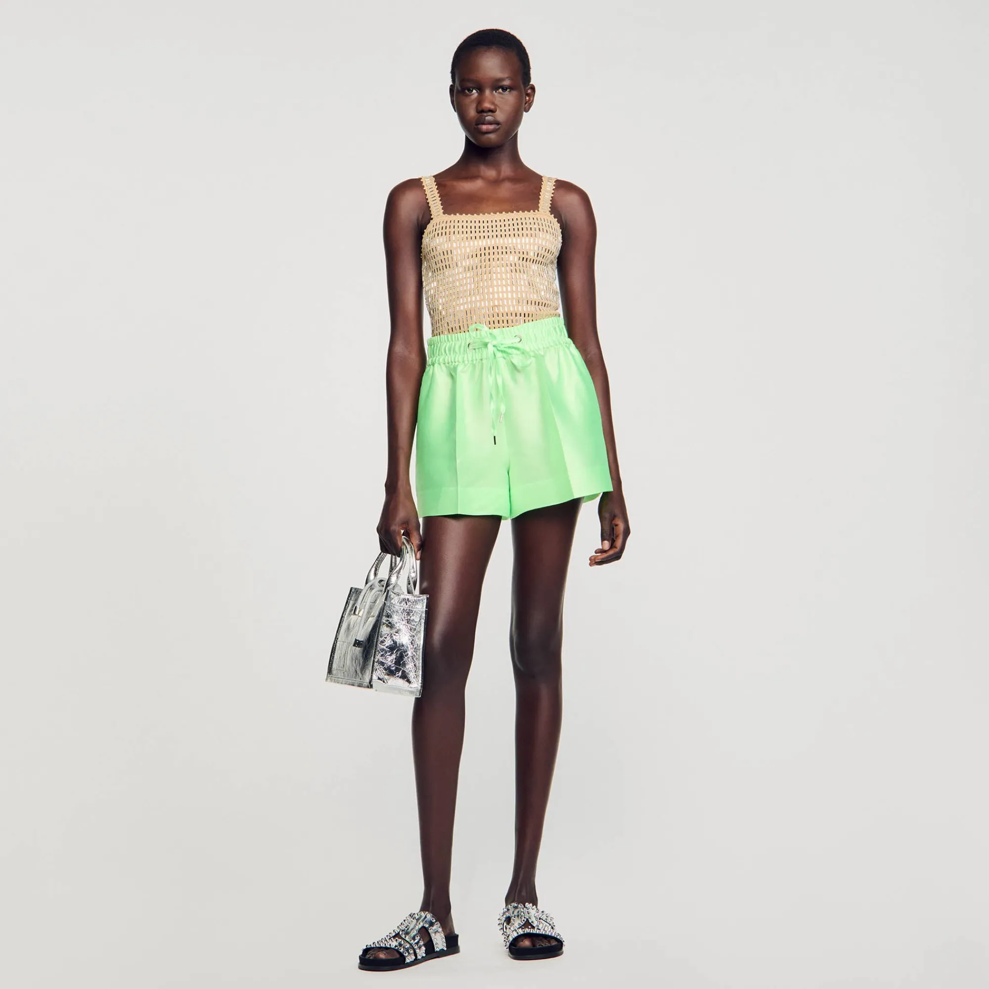 Ensembles|Jupes & Shorts*SANDRO Short Large Satiné Vert Fluo