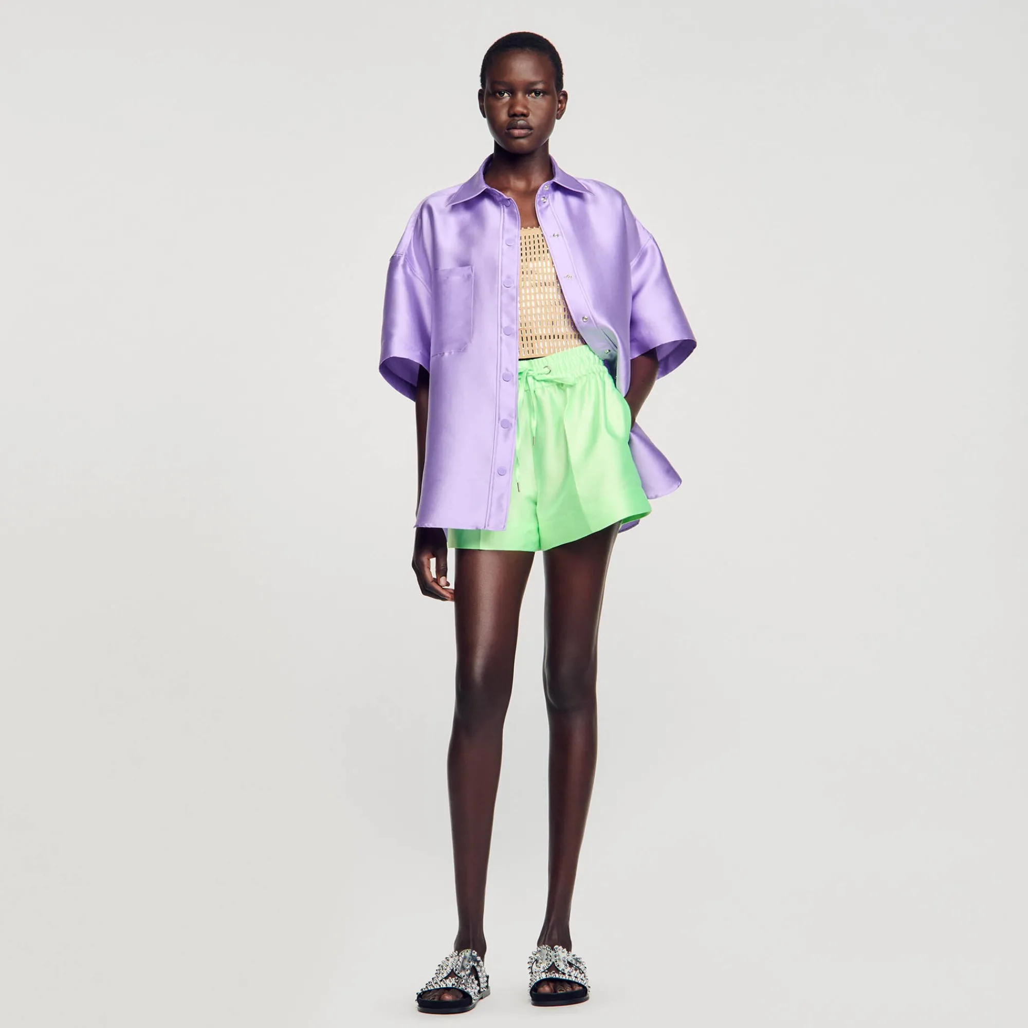Ensembles|Jupes & Shorts*SANDRO Short Large Satiné Vert Fluo