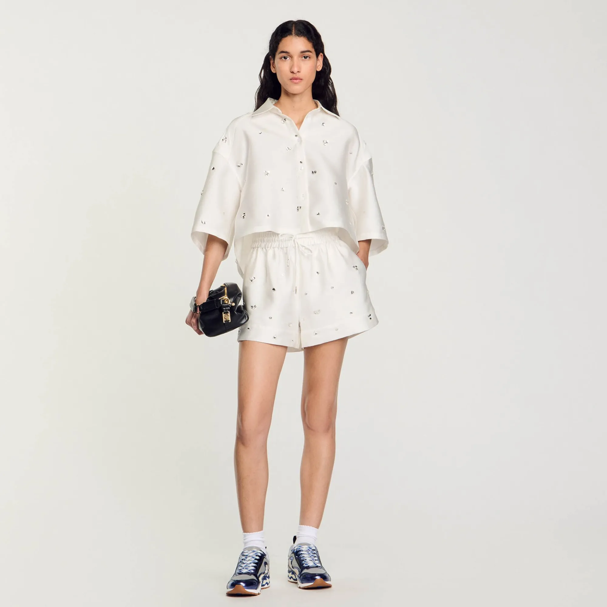 Ensembles|Jupes & Shorts*SANDRO Short Large Strassé blanc
