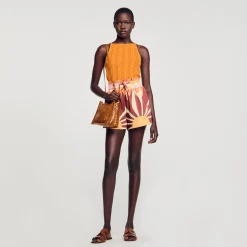 Ensembles|Jupes & Shorts*SANDRO Short Satiné Imprimé Marron