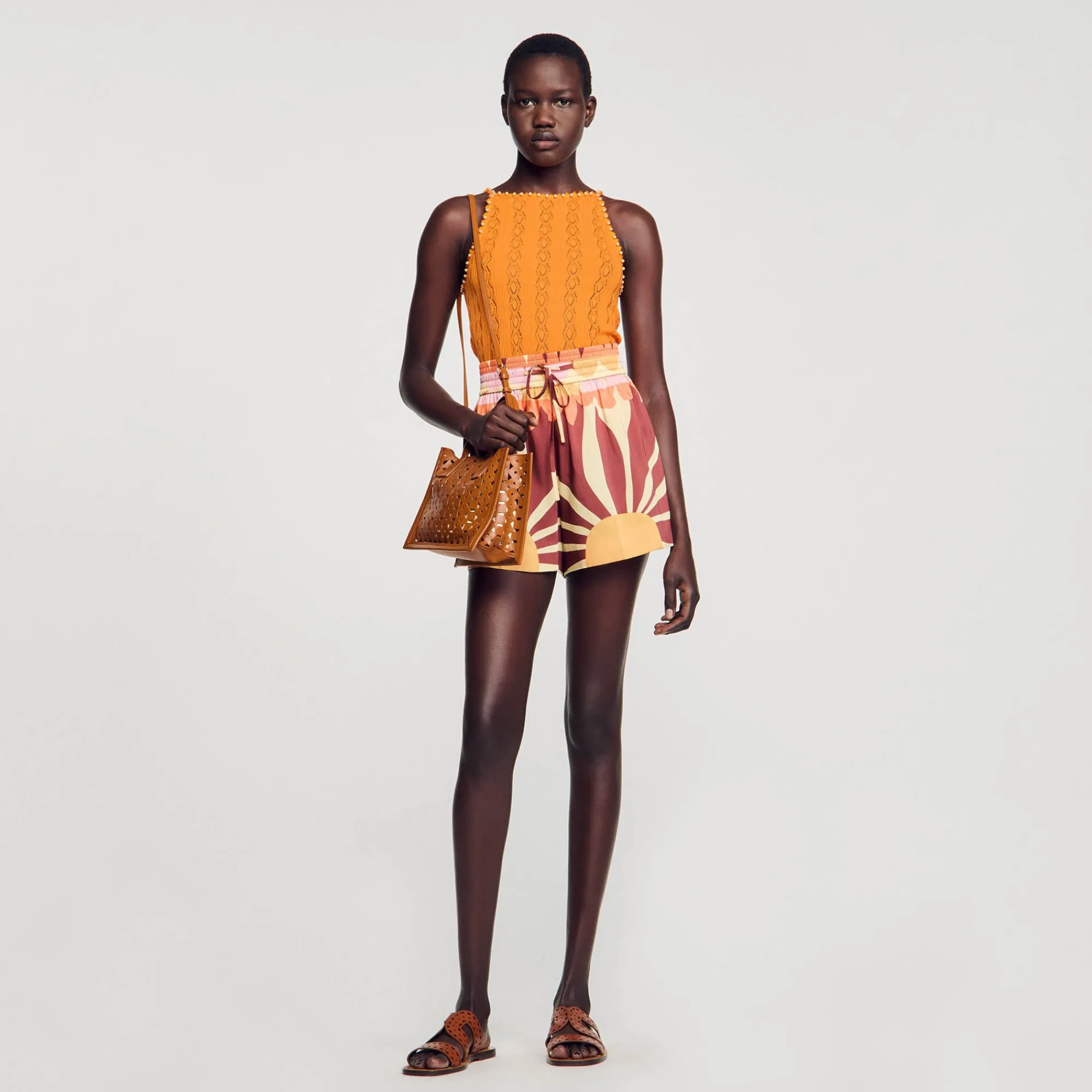 Ensembles|Jupes & Shorts*SANDRO Short Satiné Imprimé Marron