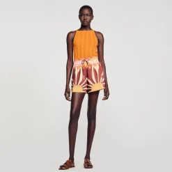 Ensembles|Jupes & Shorts*SANDRO Short Satiné Imprimé Marron