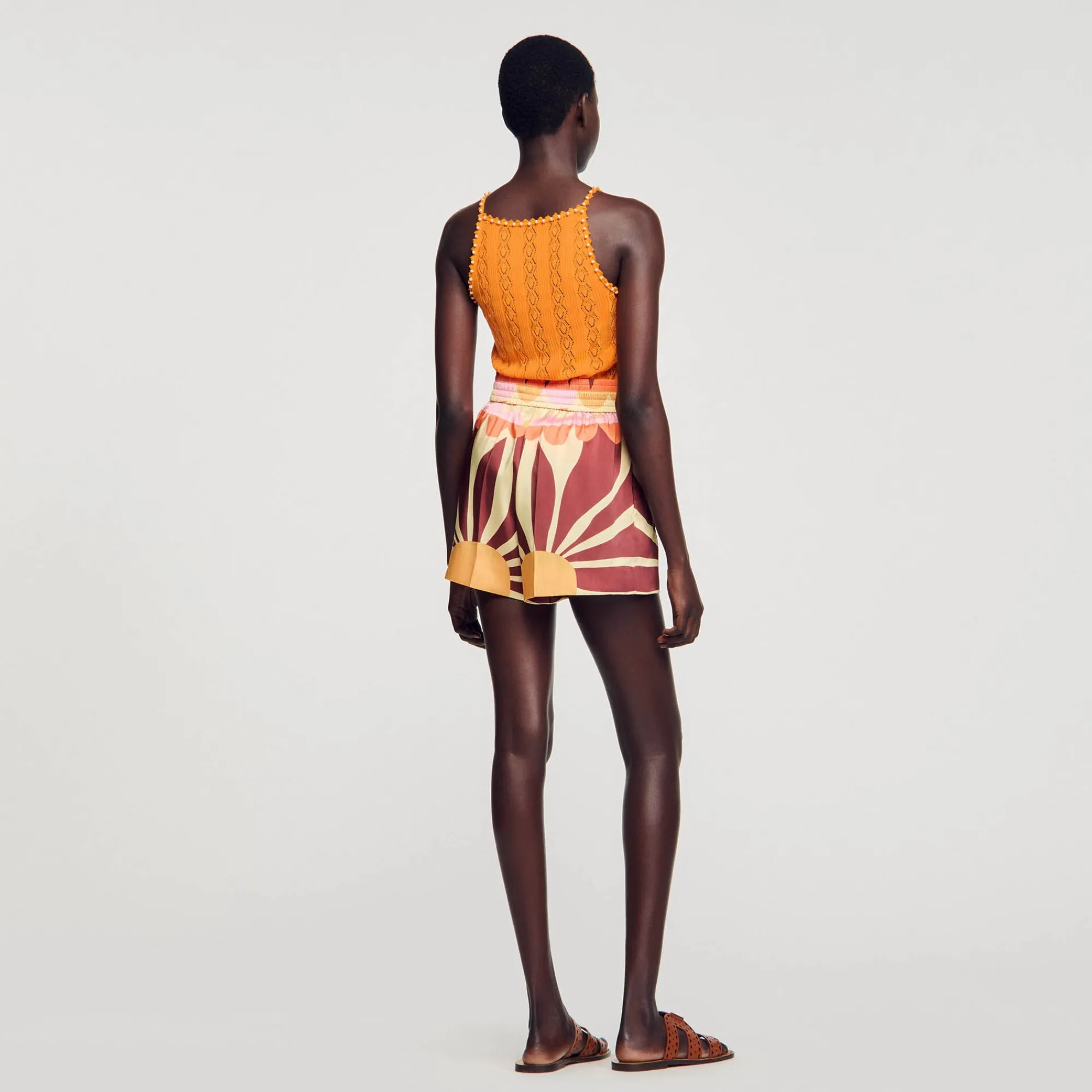 Ensembles|Jupes & Shorts*SANDRO Short Satiné Imprimé Marron