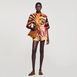 Ensembles|Jupes & Shorts*SANDRO Short Satiné Imprimé Marron