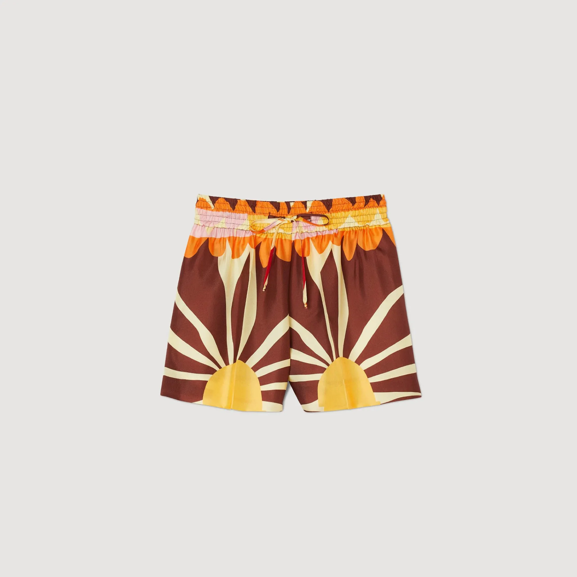 Ensembles|Jupes & Shorts*SANDRO Short Satiné Imprimé Marron