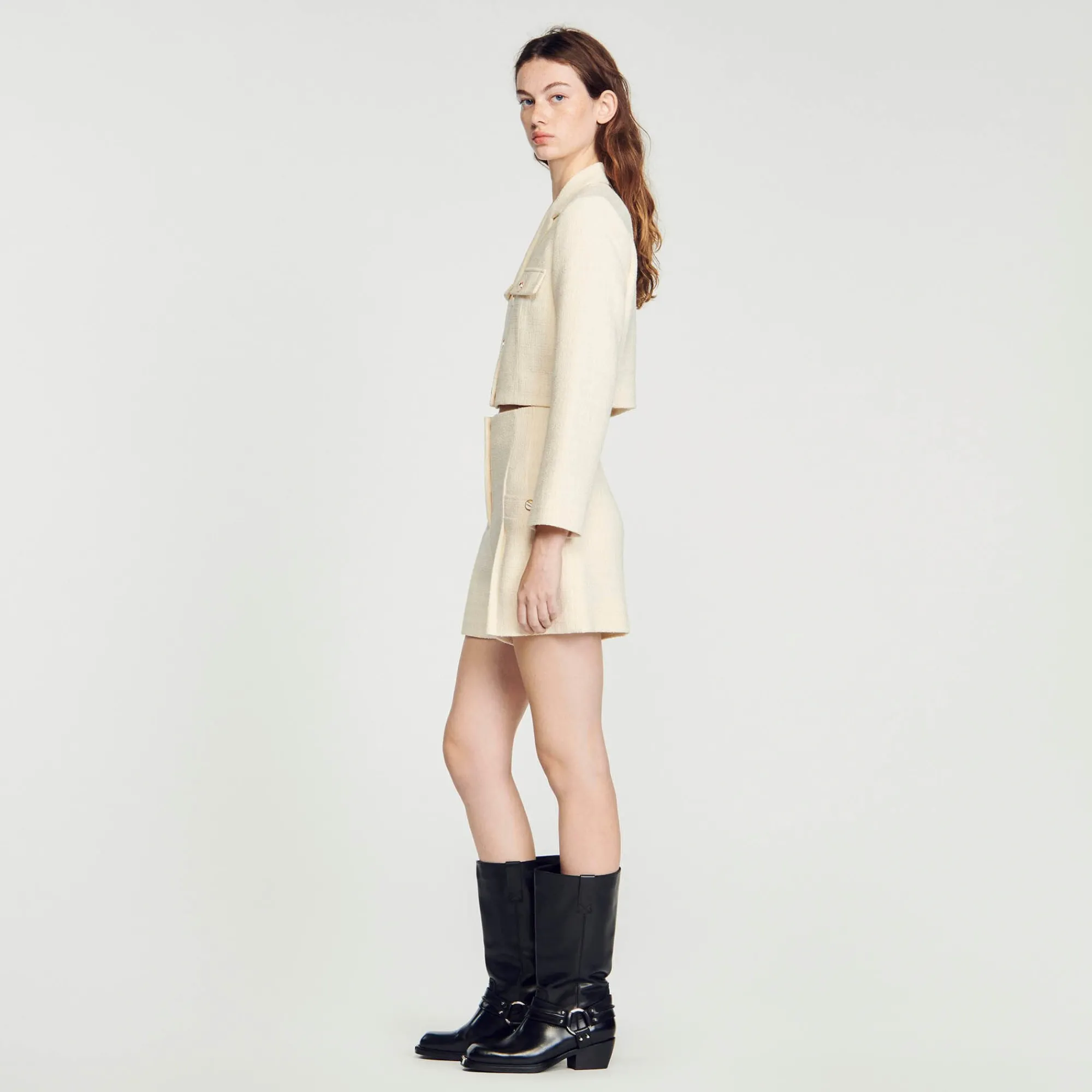 Costumes|Jupes & Shorts*SANDRO Short Taille Haute En Tweed Ecru
