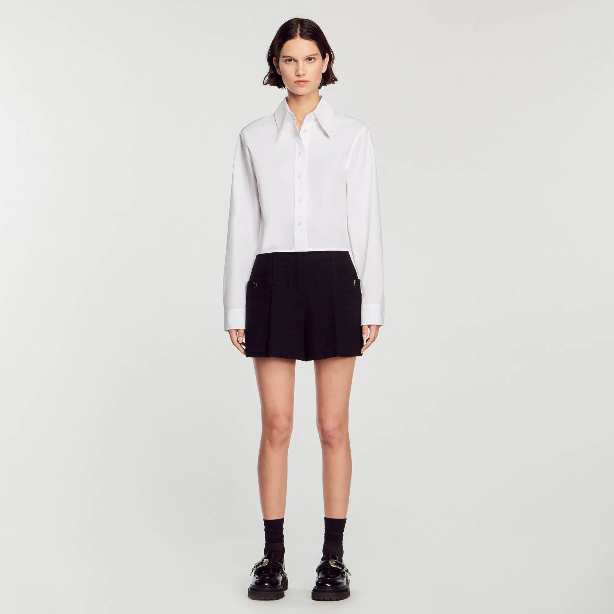 Costumes|Jupes & Shorts*SANDRO Short Taille Haute En Tweed Noir