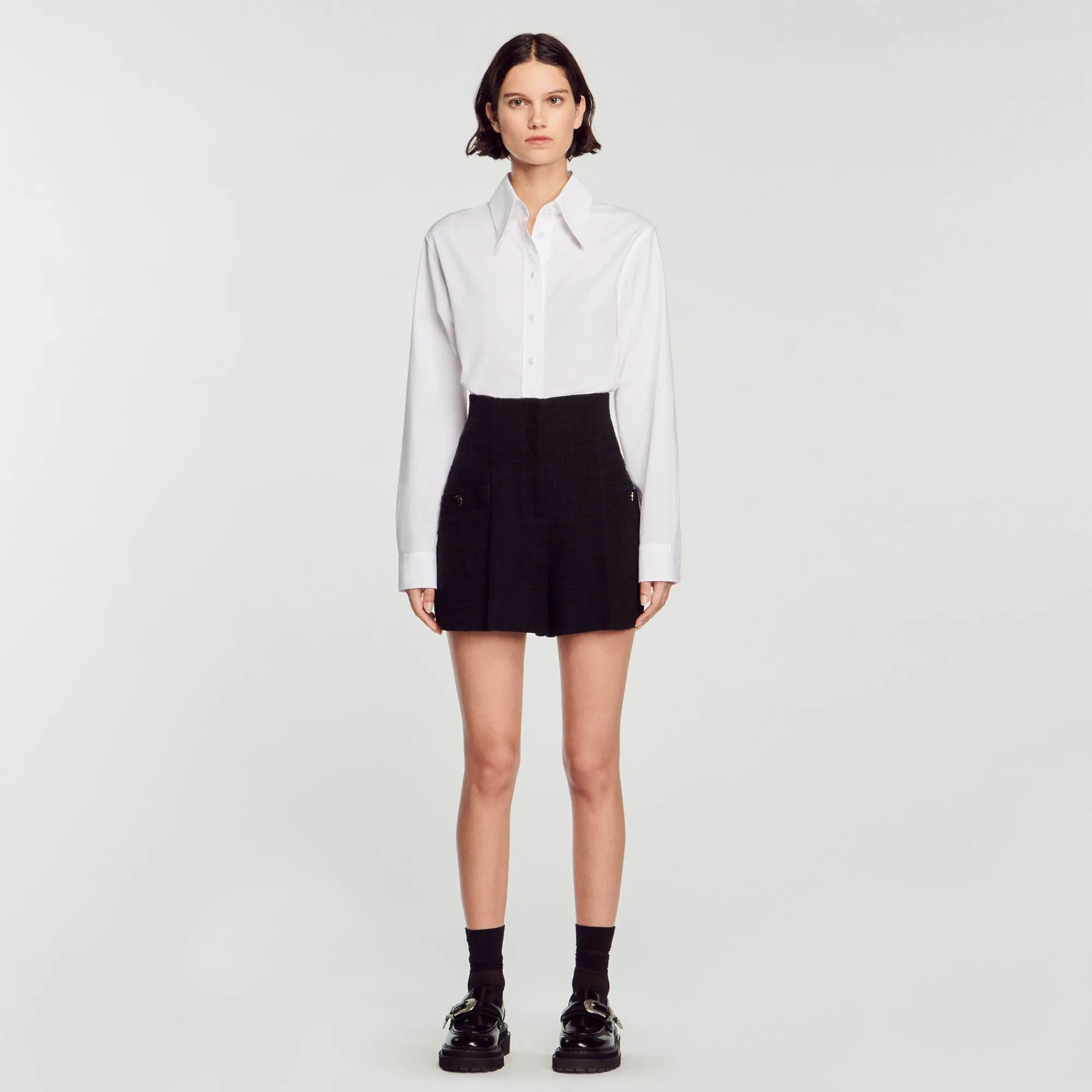 Costumes|Jupes & Shorts*SANDRO Short Taille Haute En Tweed Noir