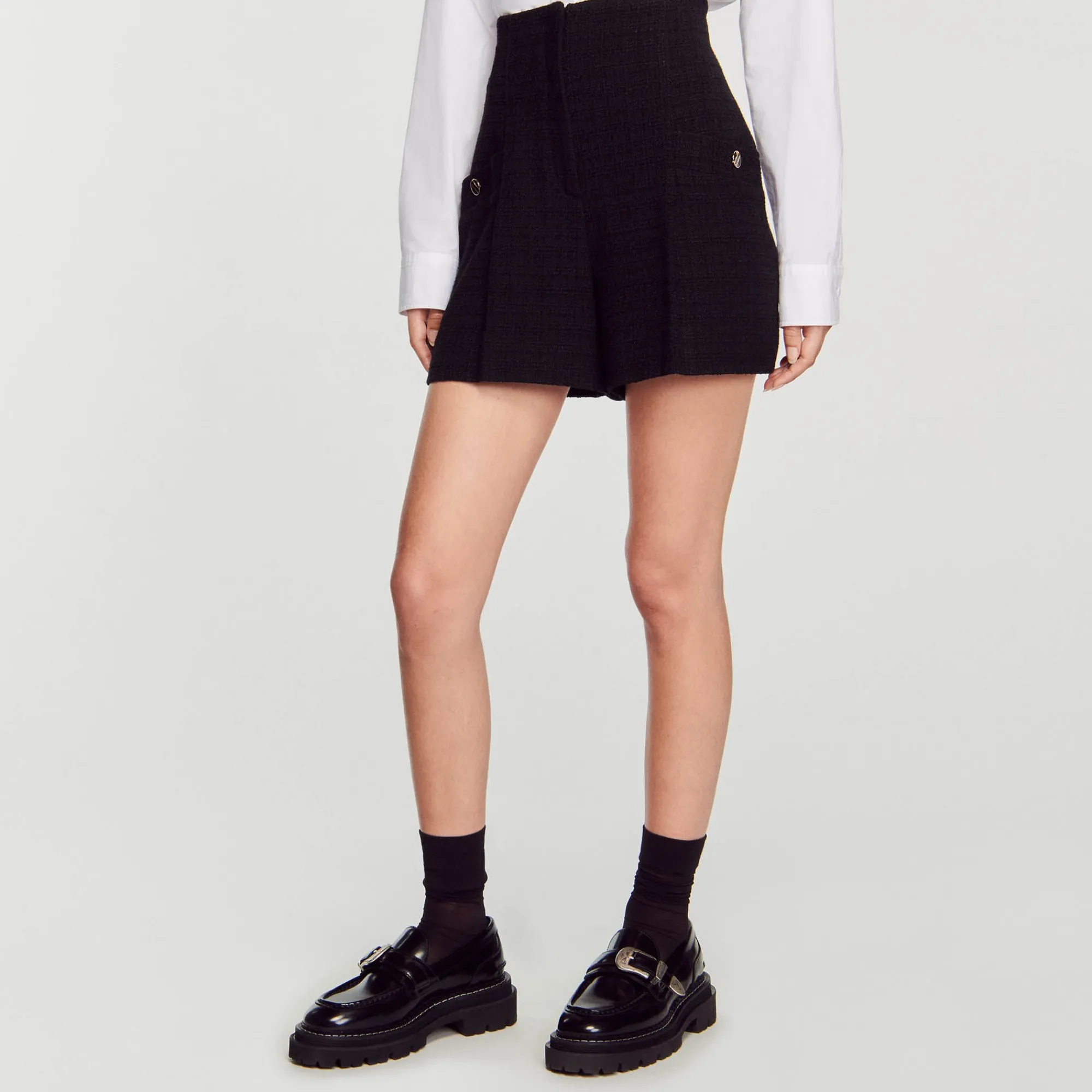 Costumes|Jupes & Shorts*SANDRO Short Taille Haute En Tweed Noir