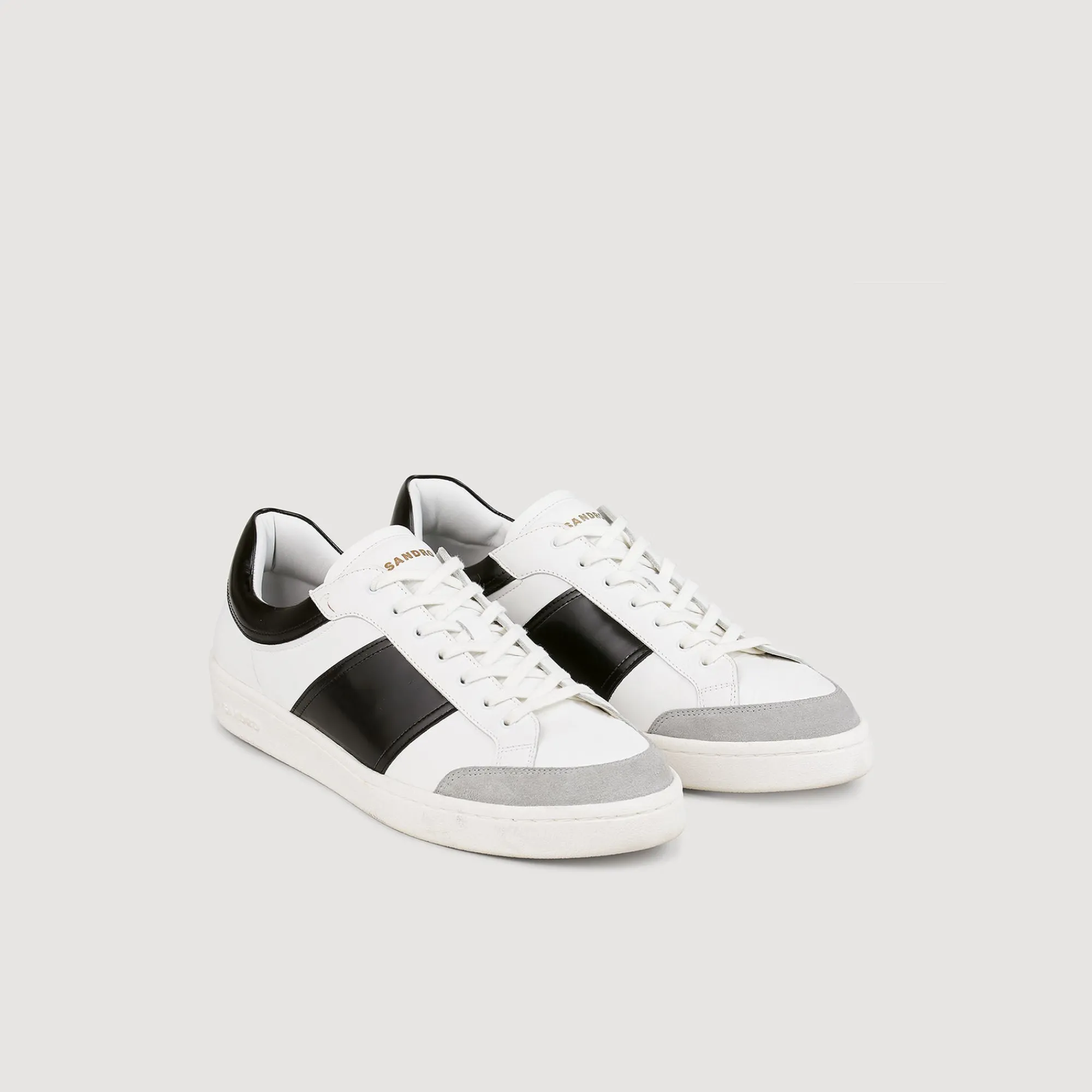 Sneakers*SANDRO Sneakers Basses En Cuir Blanc / Noir