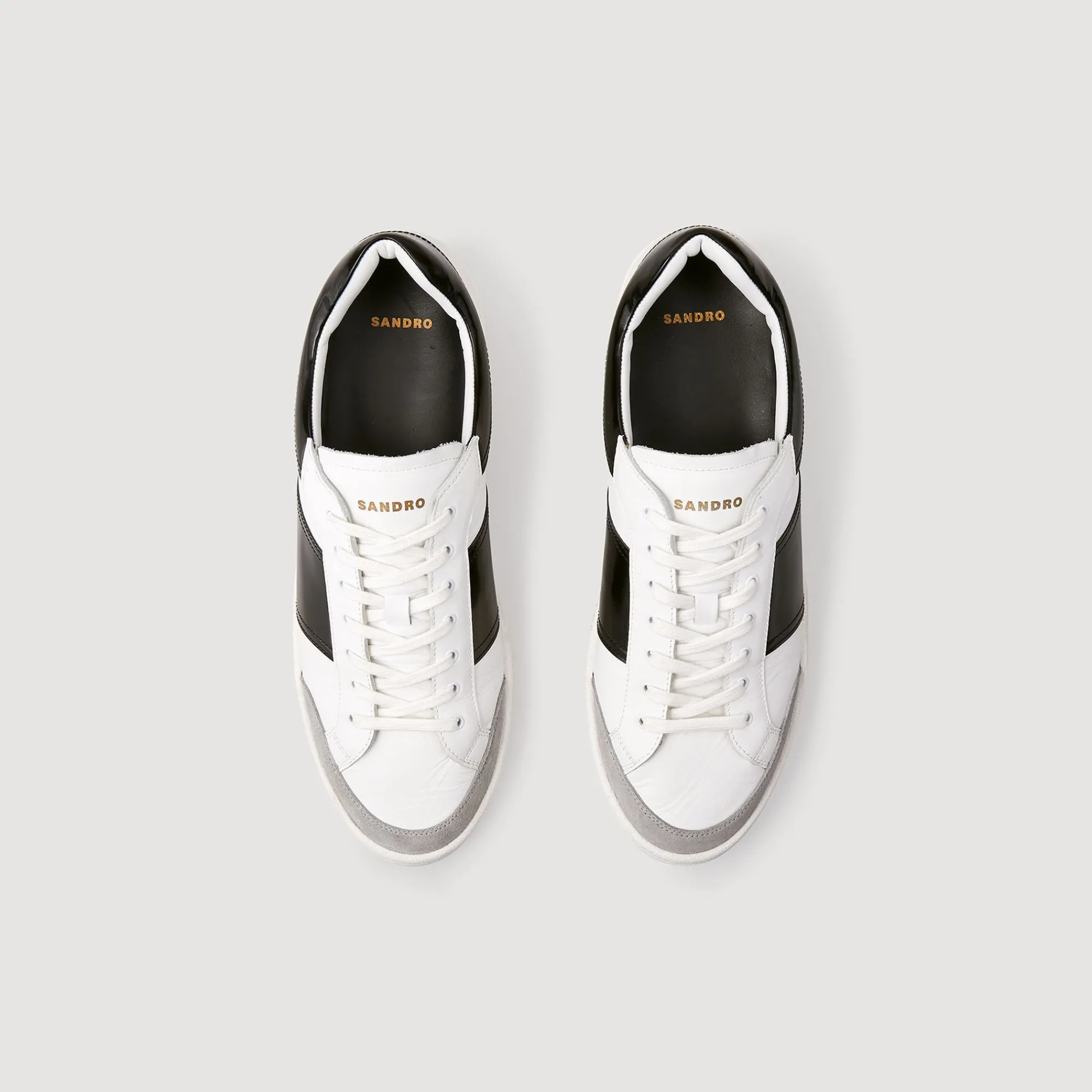 Sneakers*SANDRO Sneakers Basses En Cuir Blanc / Noir