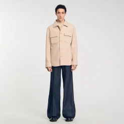 Manteaux & Blousons|Chemises*SANDRO Surchemise Boutonnée Beige