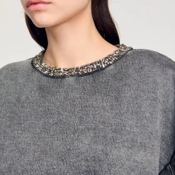 Pulls & Cardigans*SANDRO Sweat à Col Bijoux Gris