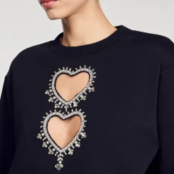 Pulls & Cardigans*SANDRO Sweatshirt à Cœurs Strassés Noir