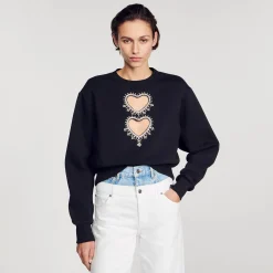 Pulls & Cardigans*SANDRO Sweatshirt à Cœurs Strassés Noir