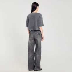 T-Shirts*SANDRO Tee-shirt Court à Strass Gris