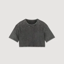 T-Shirts*SANDRO Tee-shirt Court à Strass Gris