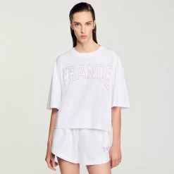 T-Shirts*SANDRO Tee-shirt Court Brodé France blanc