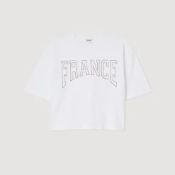 T-Shirts*SANDRO Tee-shirt Court Brodé France blanc