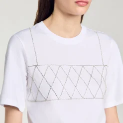 T-Shirts*SANDRO Tee-shirt Court Strassé blanc