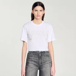T-Shirts*SANDRO Tee-shirt Court Strassé blanc