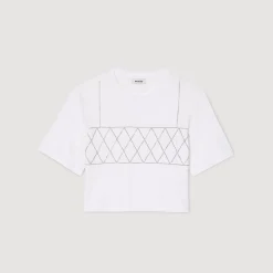 T-Shirts*SANDRO Tee-shirt Court Strassé blanc