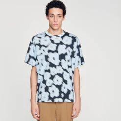 T-Shirts & Polos*SANDRO Tee-shirt En Coton Imprimé Fleurs Floues Bleu