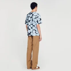 T-Shirts & Polos*SANDRO Tee-shirt En Coton Imprimé Fleurs Floues Bleu