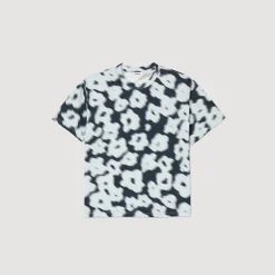 T-Shirts & Polos*SANDRO Tee-shirt En Coton Imprimé Fleurs Floues Bleu