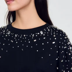 T-Shirts*SANDRO Tee-shirt Noué à Strass Noir