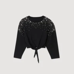T-Shirts*SANDRO Tee-shirt Noué à Strass Noir