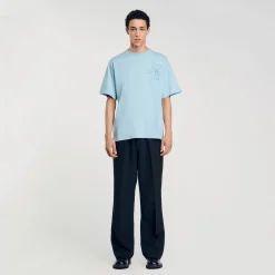 T-Shirts & Polos*SANDRO Tee-shirt Oversize Fleur Baby Blue
