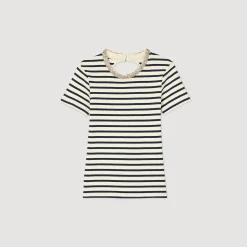 T-Shirts*SANDRO Tee-shirt Rayé à Strass Bleu / Blanc
